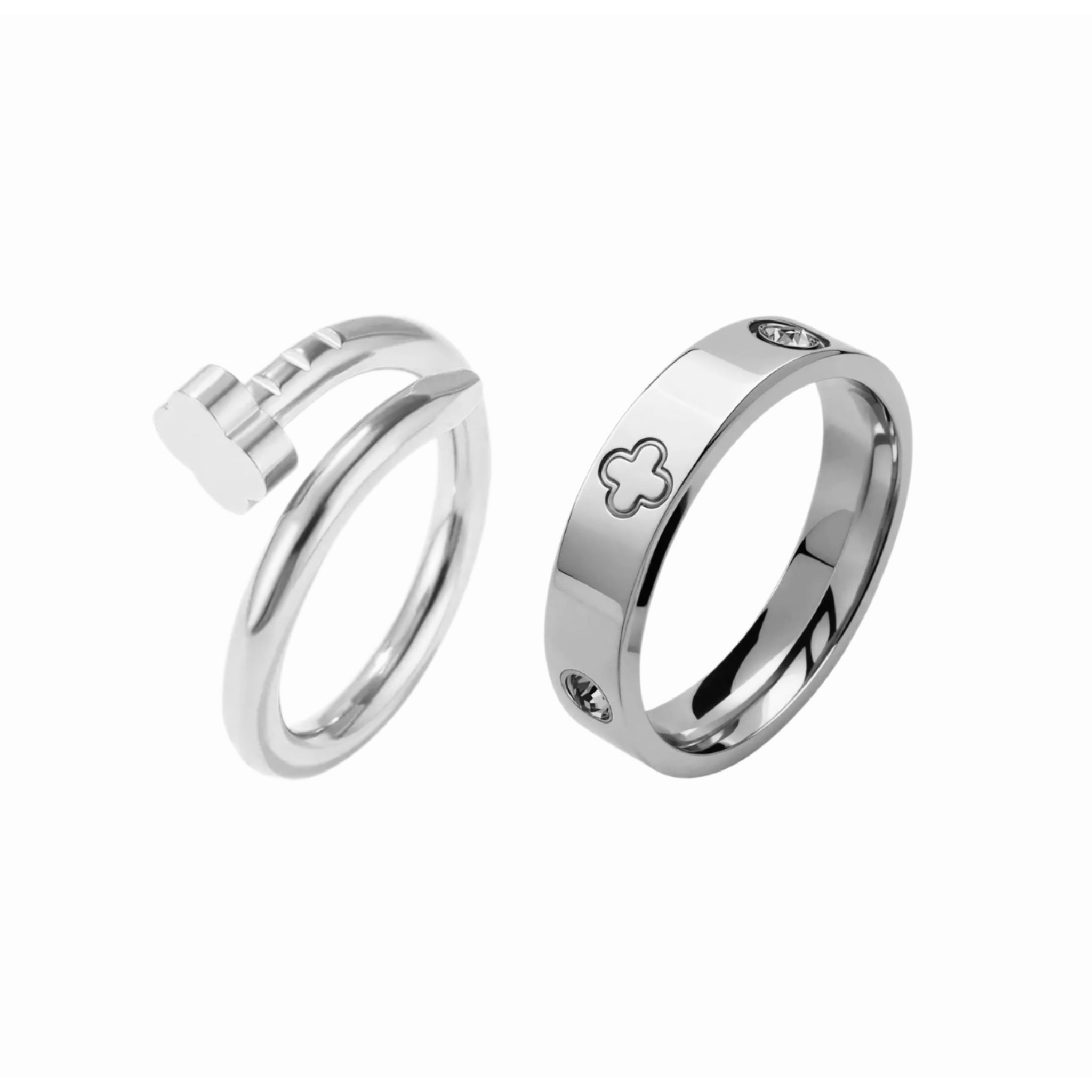 Nail & Clover Ring Set